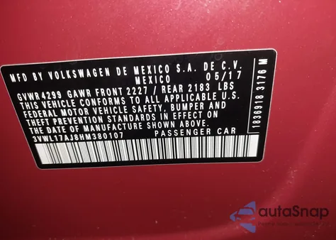 2017 Volkswagen Jetta 1.8T Sel/1.8T Sel Premium from USA, damaged, VIN 3VWL17AJ8HM380107